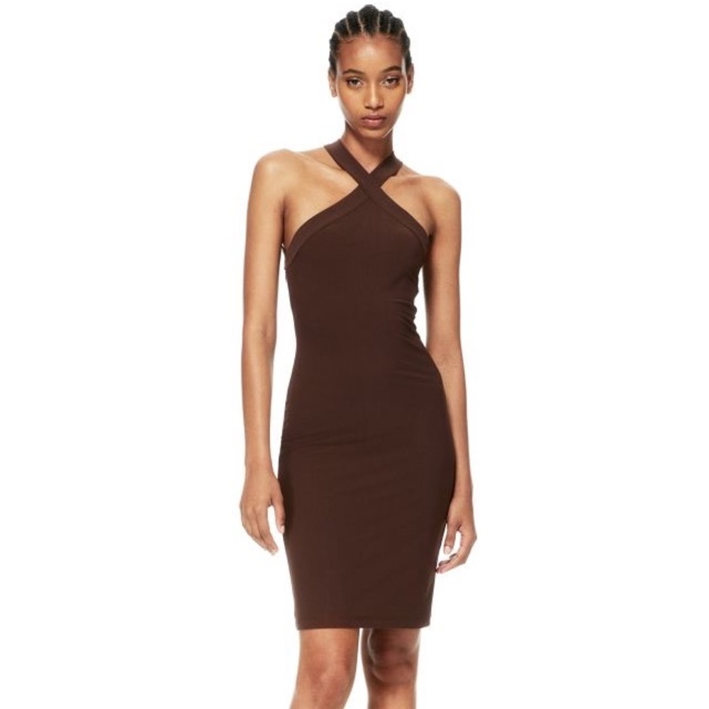 H&M brown halter bodycon dress